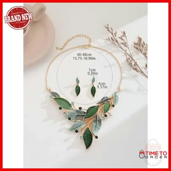 Vintage Chunky Statement Jewelry Set Leaf Floral Geometric Boho Necklace